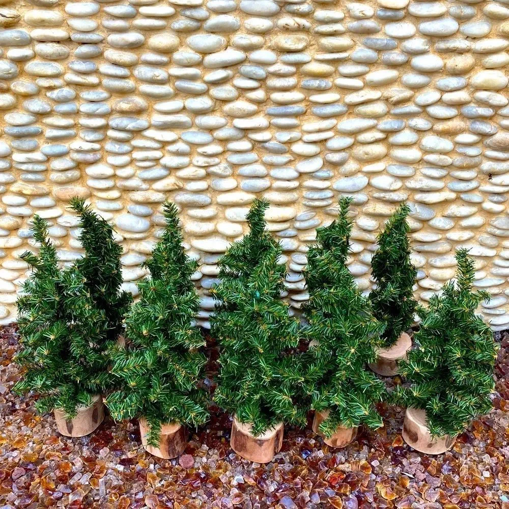 Lot of 10 Ten Miniature Christmas Trees on Tree Stumps. EUC. Decor Holiday